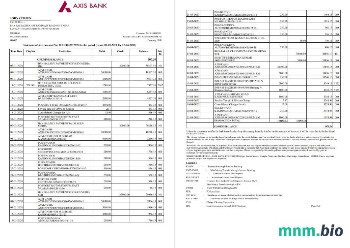 India Axis 2 stronas szablon w formacie excel pdf
